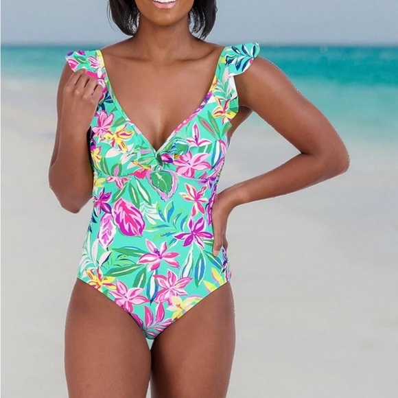 New STELLA PARKER One Piece Bathing Suit Island Time Print - Picture 1 of 2